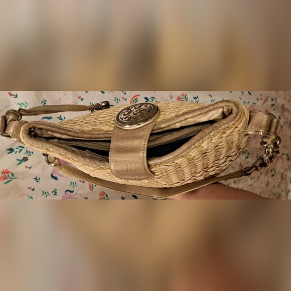 Vintage 90s Brighton Tan Jute Neutral Boho Casual Handbag Satchel Purse Bag - Picture 5 of 16